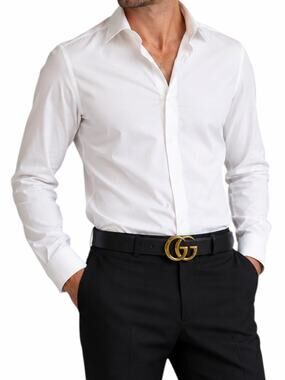 Gucci GG Logo Marmont Wide Leather Belt Black Gold Buckle Size 90/36